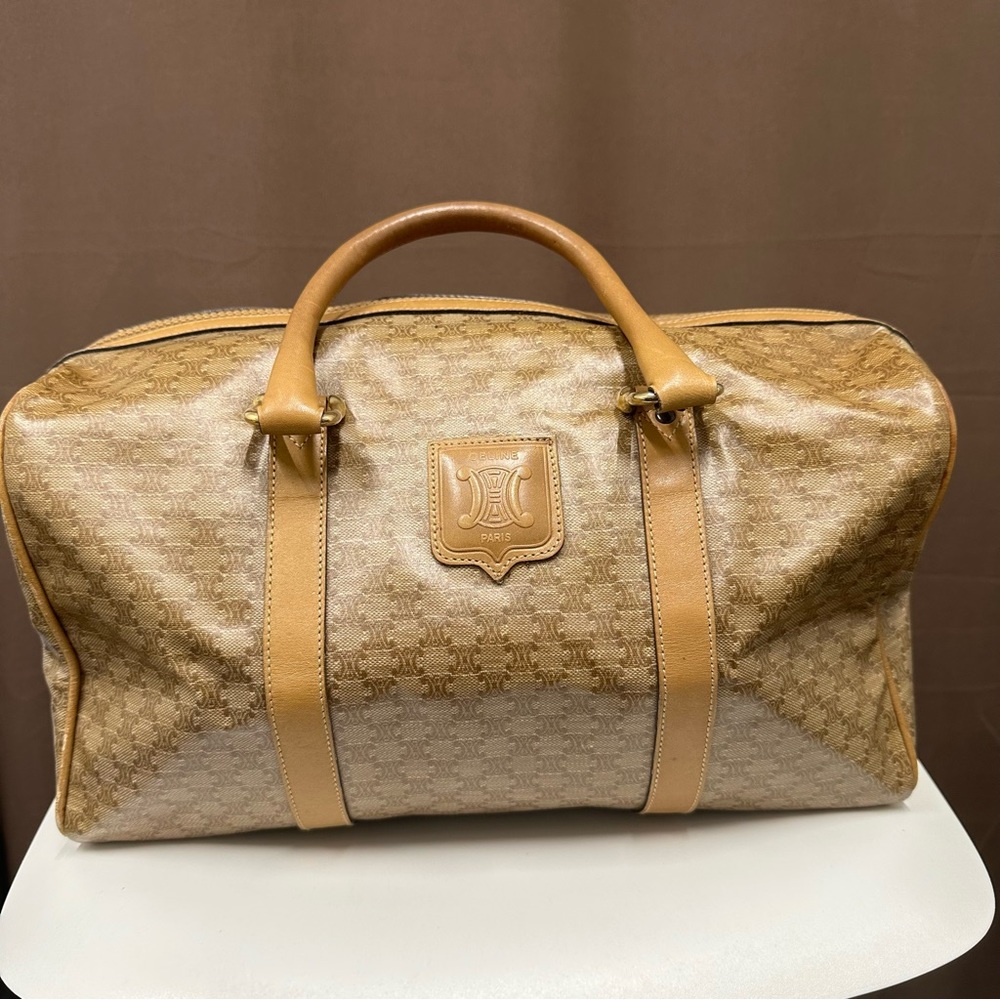 Celine Macadam Bowling Bag - Tan Coated Tan Canvas and Leather- EUC